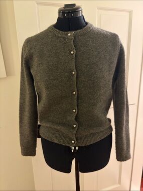 Zara Grey Silver Pearl -Button Crewneck Cardigan